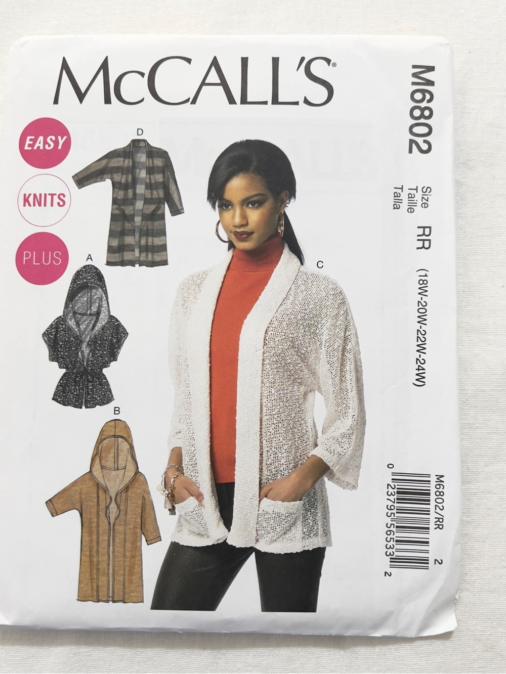 McCall’s M6802 Sewing Pattern | Plus Size Cardigan Kimono Hooded Jacket